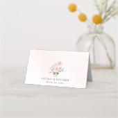 ブライダル, ピンクの花, グリーン, 結婚式  プレイスカード (裏面)
