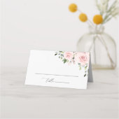ブライダル, ピンクの花, グリーン, 結婚式 プレイスカード (正面)