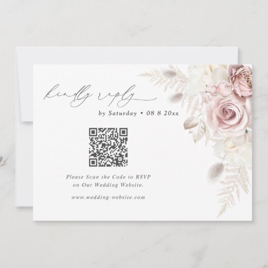 ブライダルQRコード返信ハガキ同梱カード(ピンクの花々) 招待状 (正面)