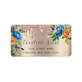 ブライダルRSVPの結婚ドリップスネイビーフローラバラ金ゴールド ラベル