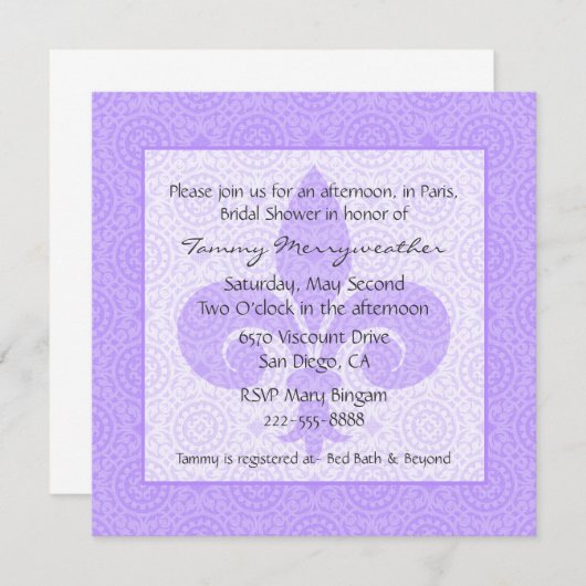 ブライダ刺激を受けたルシャワーの招待 招待状 (正面/裏面)