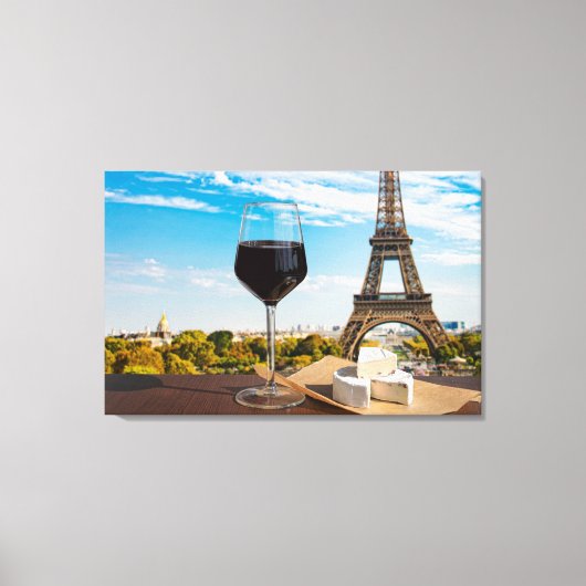 ブライチーズの入ったグラス・ワインをエッフェル塔に キャンバスプリント (正面)