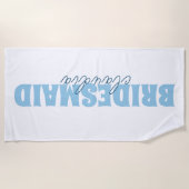 ブライデスメイドガーリー名前をカスタムするホワイトアンドブルー ビーチタオル (正面)