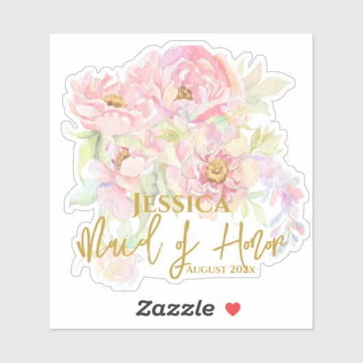 ブライデスメイドメイド・オブ・オーナー(花嫁付き添い人)ピンクフローラバラ シール (シート)