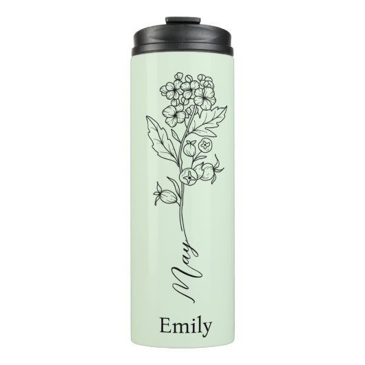 ブライデスメイド名前をカスタムするメイ誕生フラワーホーソーン タンブラー (正面)