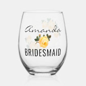 ブライデスメイド金ゴールドグリッタージオオレンジ結婚フローラ ステムなしワイングラス (正面)