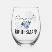 ブライデスメイド金ゴールドグリッタージオ・ブルーフローラ結婚ズ ステムなしワイングラス (正面)