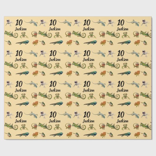 ブライトおもしろい爬虫類誕生日パーティラッピング紙 ラッピングペーパー (フラット)