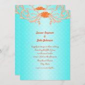 ブライトとおもしろいアクアとタンジェリンの結婚式の招待 招待状 (正面/裏面)