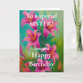 ブライトとはっきりしたピンクリリーハッピーバースデー姉妹 カード (正面)