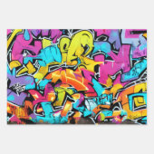 ブライトはっきりしたカラーズグラフィティ通りアートパターン ラッピングペーパーシート (正面3)
