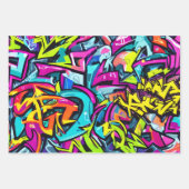 ブライトはっきりしたカラーズグラフィティ通りアートパターン ラッピングペーパーシート (正面2)