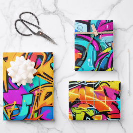 ブライトはっきりしたカラーズグラフィティ通りアートパターン ラッピングペーパーシート