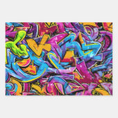 ブライトはっきりしたカラーズグラフィティ通りアートパターン ラッピングペーパーシート (正面2)