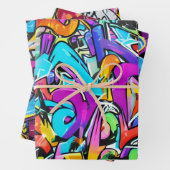 ブライトはっきりしたカラーズグラフィティ通りアートパターン ラッピングペーパーシート (インサイチュ)