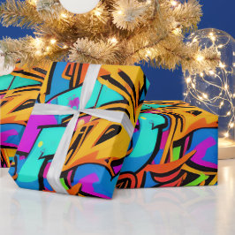 ブライトはっきりしたカラーズグラフィティ通りアートパターン ラッピングペーパー