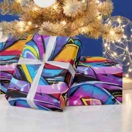 ブライトはっきりしたカラーズグラフィティ通りアートパターン ラッピングペーパー