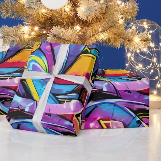 ブライトはっきりしたカラーズグラフィティ通りアートパターン ラッピングペーパー (クリスマス)
