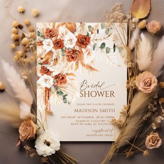 ブライトはっきりしたテラコッタボホボヘミアンブライダルシャワー 招待状
