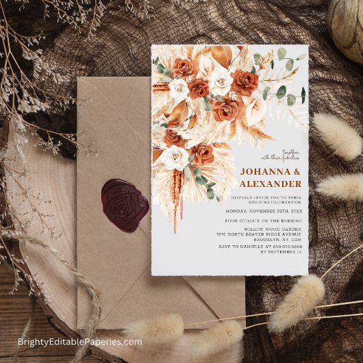 ブライトはっきりしたテラコッタボホボヘミアン結婚ズ 招待状