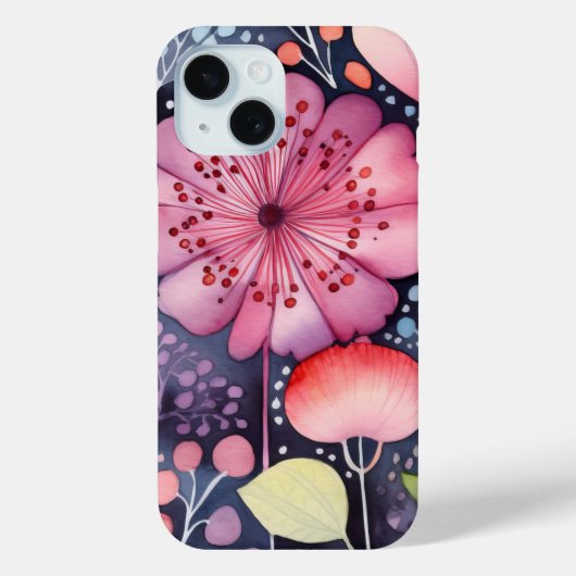 ブライトはっきりしたピンクフローラウォーターカラーボホ Case-Mate iPhoneケース (裏面)