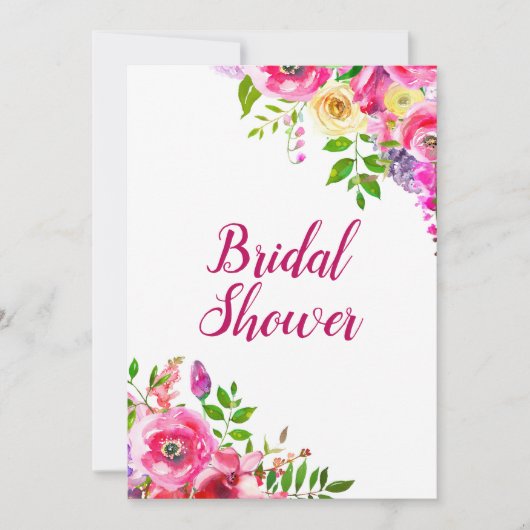 ブライトはっきりしたフローラピンク春ブライダルシャワー 招待状 (正面)