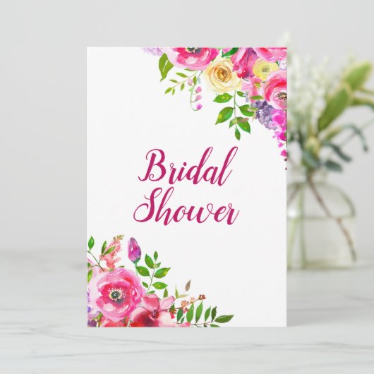 ブライトはっきりしたフローラピンク春ブライダルシャワー 招待状 (スタンド正面)
