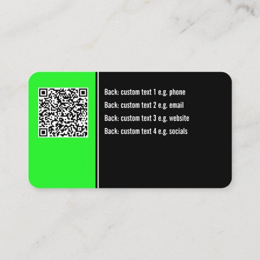 ブライトはっきりしたライムグリーン、ブラック&ホワイト独自ブランド 名刺 (裏面)