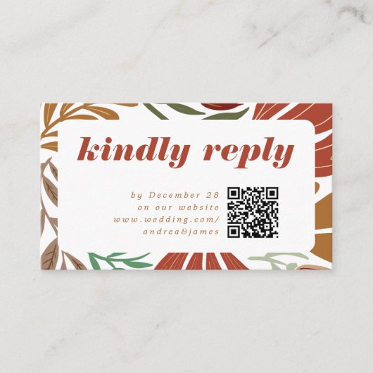 ブライトはっきりしたレトロテラコッタフローラ結婚式RSVP エンクロージャーカード (正面)