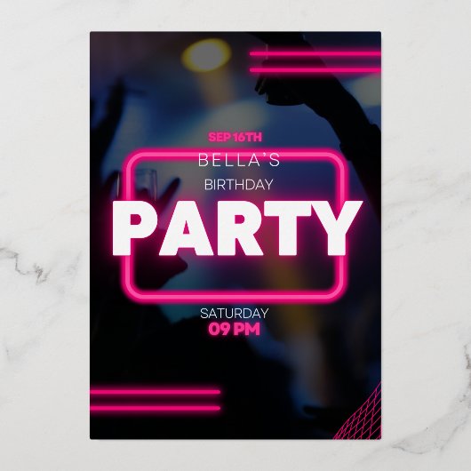 ブライトはっきりした誕生日招待状 | おもしろいとプレイフ 箔招待状 (正面)