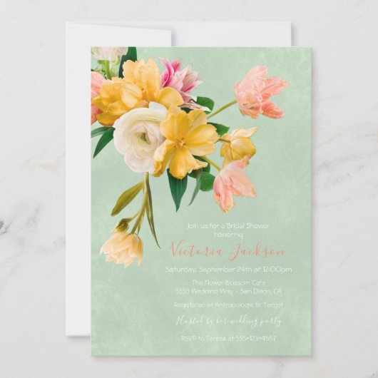 ブライトはっきりした開花フローラブライダルシャワー 招待状 (正面)