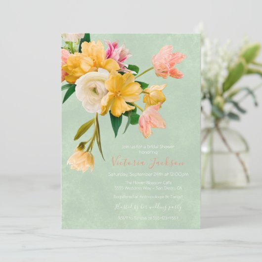 ブライトはっきりした開花フローラブライダルシャワー 招待状 (スタンド正面)
