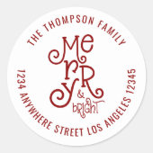 ブライトよくはしゃぐネームメリー差出人住所クリスマス ラウンドシール (正面)