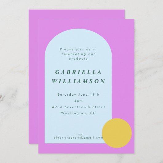 ブライトよくはしゃぐパステル卒業カラフルパーティー 招待状 (正面/裏面)