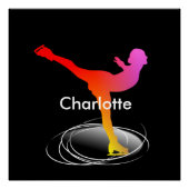 ブライトアイスカラフルスケートで滑るスケーターのシルエット ポスター (正面)