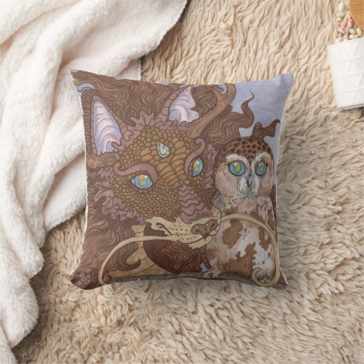 ブライトアイズフクロウ&ドラゴン クッション (ブランケット)