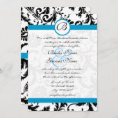 ブライトアクアダマスクスワーズ結婚式招待状5 x 7 招待状 (正面/裏面)