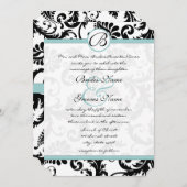 ブライトアクアダマスクスワーズ結婚式招待状5 x 7 招待状 (正面/裏面)