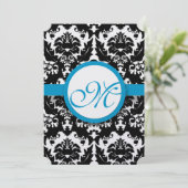 ブライトアクアダマスクハートスワーズ結婚式招待状 招待状 (スタンド正面)