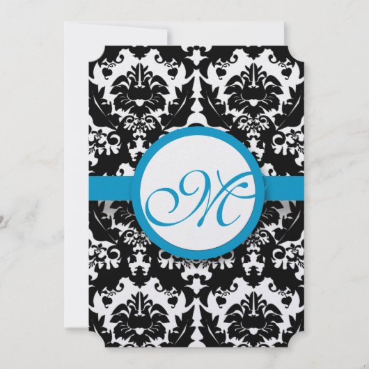 ブライトアクアダマスクハートスワーズ結婚式招待状 招待状 (正面)