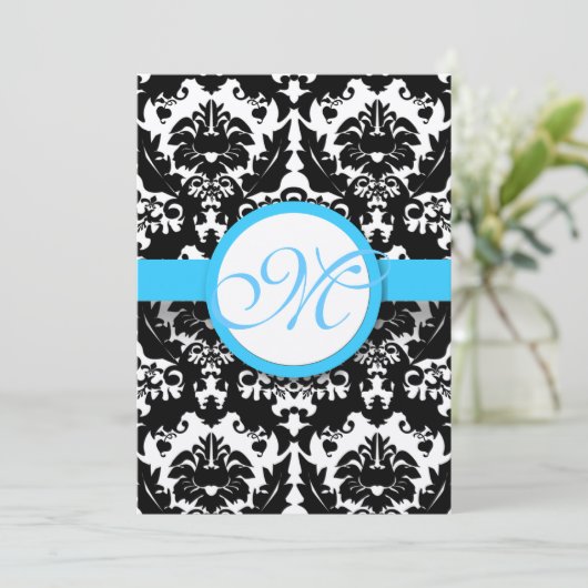 ブライトアクアダマスクハートスワーズ結婚式招待状 招待状 (スタンド正面)