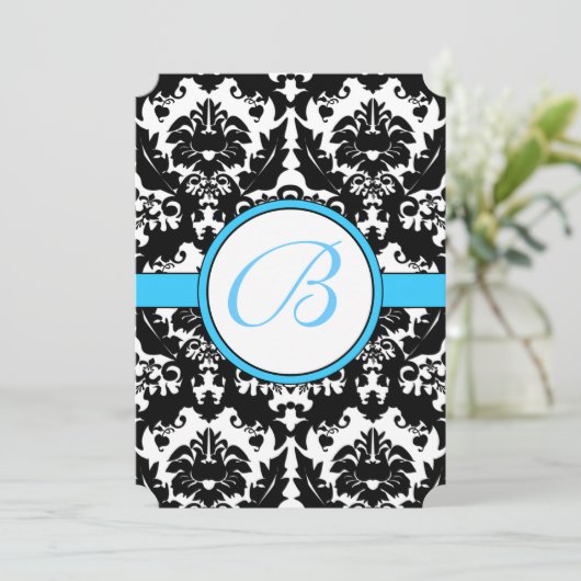 ブライトアクアダマスクハートスワーズ結婚式招待状 招待状 (スタンド正面)