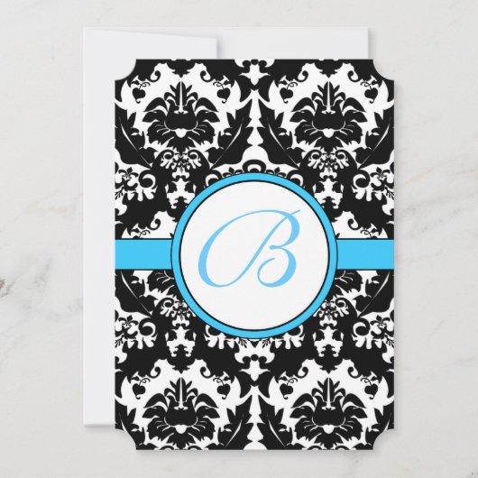 ブライトアクアダマスクハートスワーズ結婚式招待状 招待状 (正面)