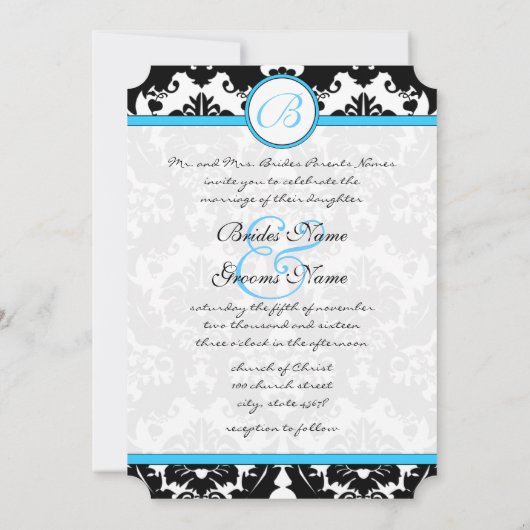 ブライトアクアダマスクハートスワーズ結婚式招待状 招待状 (裏面)