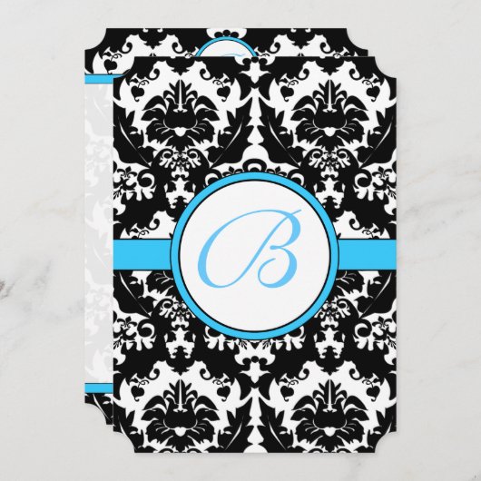 ブライトアクアダマスクハートスワーズ結婚式招待状 招待状 (正面/裏面)