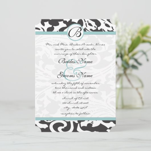 ブライトアクアダマスクリーフスワーズ結婚式招待状 招待状 (スタンド正面)