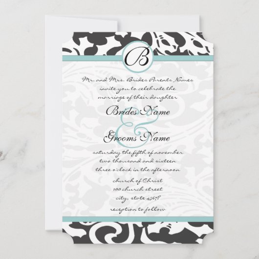 ブライトアクアダマスクリーフスワーズ結婚式招待状 招待状 (正面)