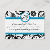 ブライトアクアトリム付き白黒ダマスクフローラ 名刺 (正面)