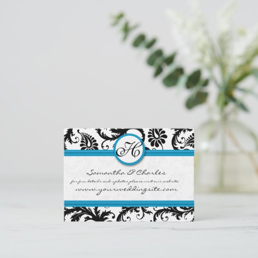 ブライトアクアトリム付き白黒ダマスクフローラ 名刺 (スタンド正面)