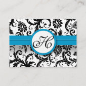 ブライトアクアトリム付き白黒ダマスクフローラ 名刺 (裏面)